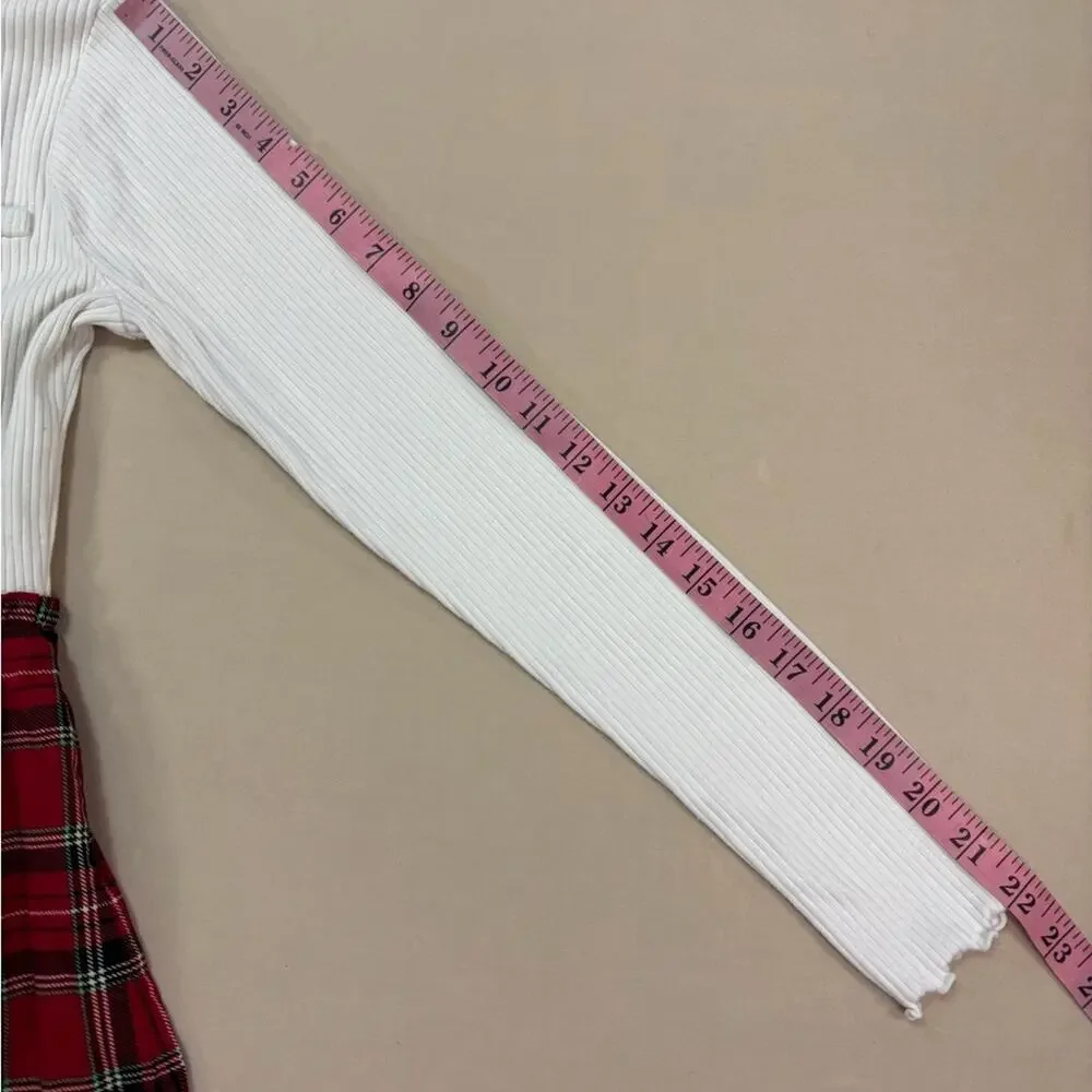 Crewcuts Girls White and Red Plaid Ribbed Long Sleeve Top Dress Size 12